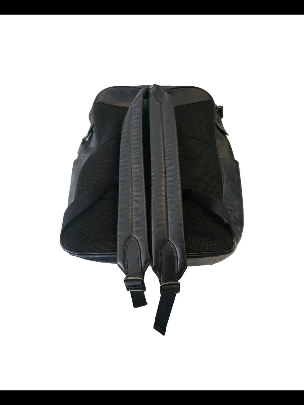 Coach Unisex Black Signature Leather-Trim Backpack
